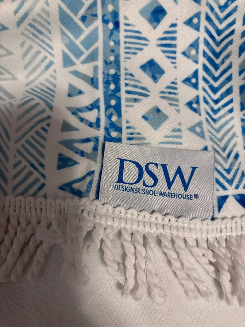 DSW Blue Geometric Round Beach Blanket with Fringe